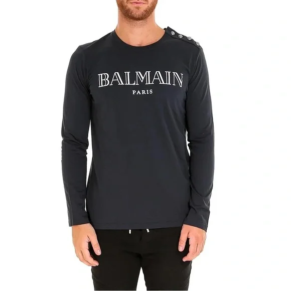 Balmain | Shirts | Balmain Paris Long Sleeve Tshirt Navy Cotton